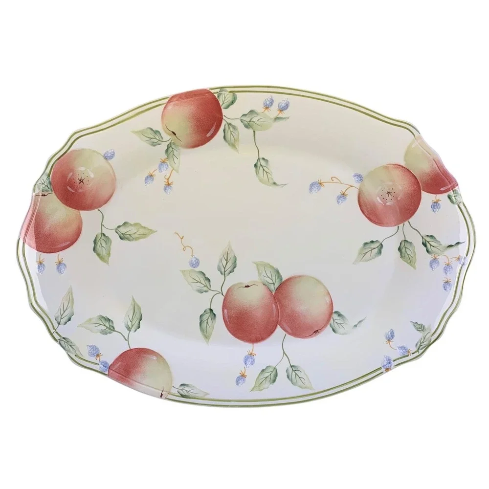 NEW Capriware Apple Berries Oval Serving Platter Dish 18x13 Hand Painted, in Box